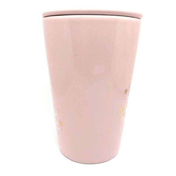 Davids Tea The Perfect Mug Cool Pink Starry Tree with Lid 12 oz White and Gold - Picture 2 of 9